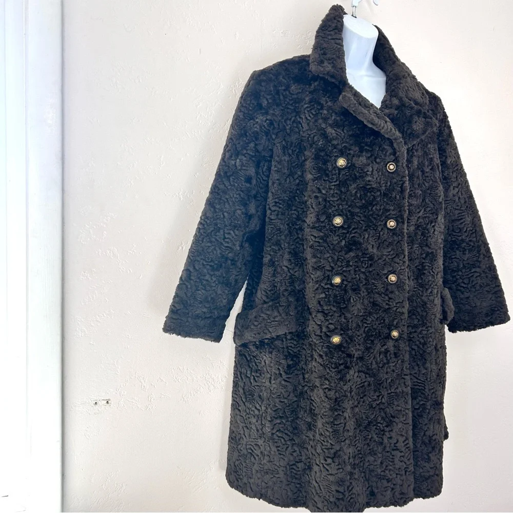 Vintage 60s Faux Fur Coat Brown Size L USA Mad Men - Picture 5 of 13
